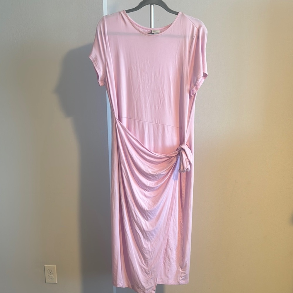 A New Day Pink Ruched Tie Front Midi Dress